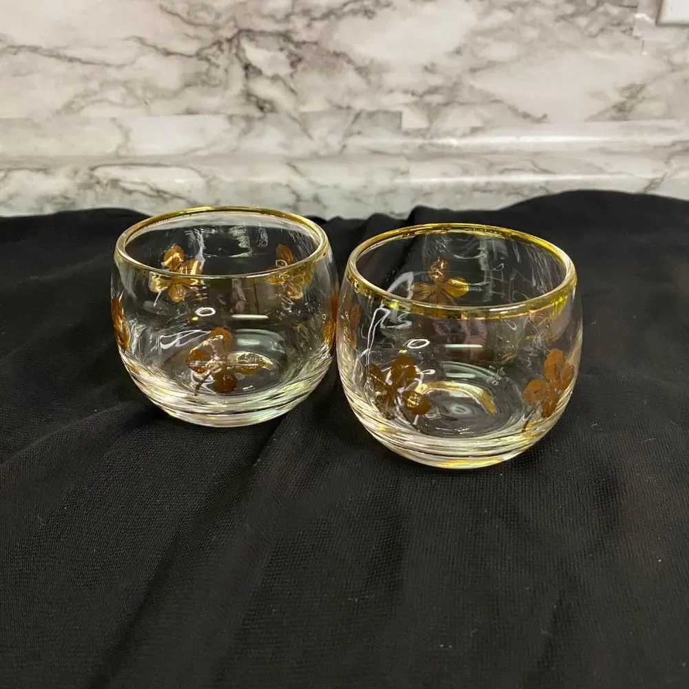 * Federal glass Roly Poly/tumbler glass gold accent four leaf clover set of 2